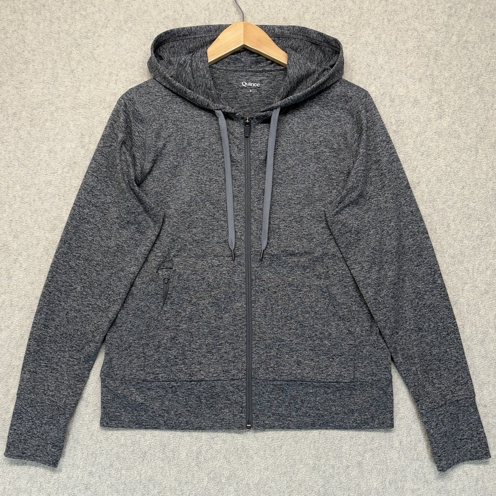 Quince Performance Full Zip Hoodie Women's Small Gray Stretch Active Jacket